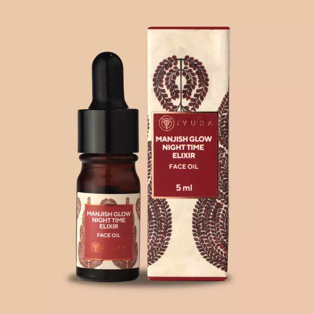Mini Manjish Glow Night-Time Elixir – Olio viso ayurvedico per una pelle radiosa, uniforme e dall'aspetto migliorato