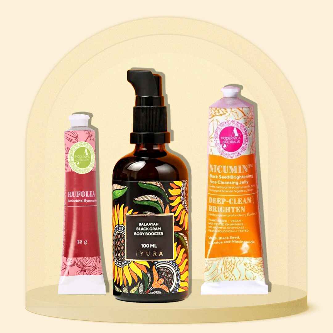 Trio Radiosità-Rivitalizzazione - Trattamento mirato per la pelle matura con 3 delle erbe più potenti dell%27Ayurveda Trio Radiosità-Rivitalizzazione - Trattamento mirato per la pelle matura con 3 delle erbe più potenti dell%27Ayurveda