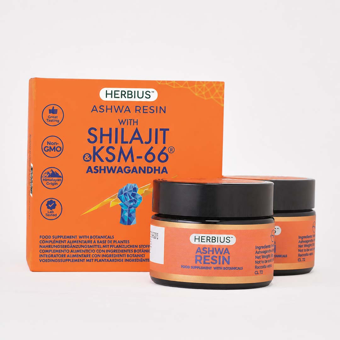 Herbius® ASHWA RESIN: Una Potente Miscela di Puro Shilajit Himalayano e l'Ashwagandha Più Studiata Clinicamente al Mondo (KSM-66®) (Confezione da 2)