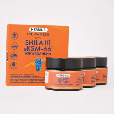 HERBIUS® ASHWA RESIN: Una Potente Miscela di Puro Shilajit Himalayano e l'Ashwagandha Più Studiata Clinicamente al Mondo (KSM-66®) (Confezione da 3)