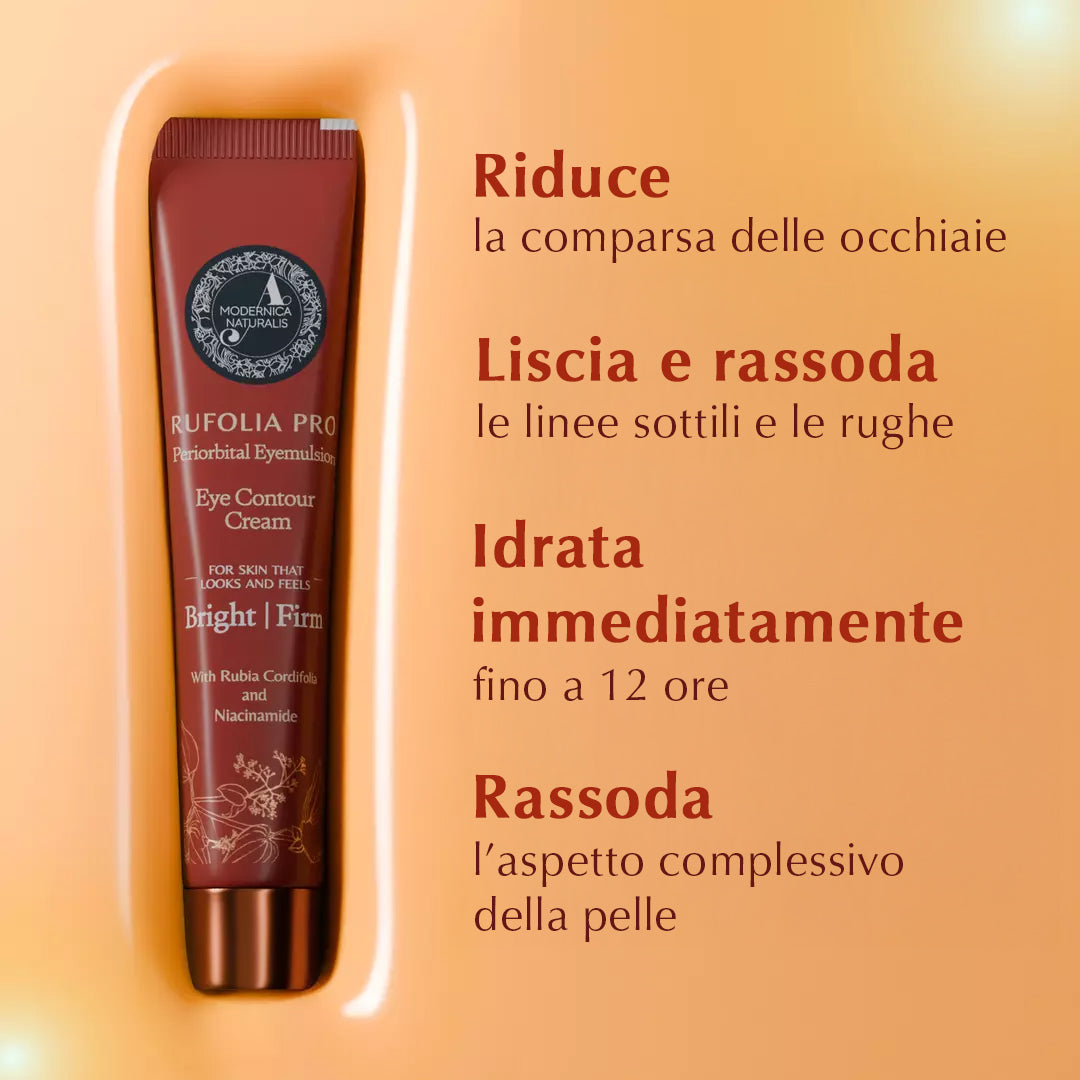 Rufolia Pro Emulsione Oculare Peri-orbitale- una crema illuminante paer il contorno occhi con Manjishtha, Aloe Vera, Niacinamide e Hyaluronic acid