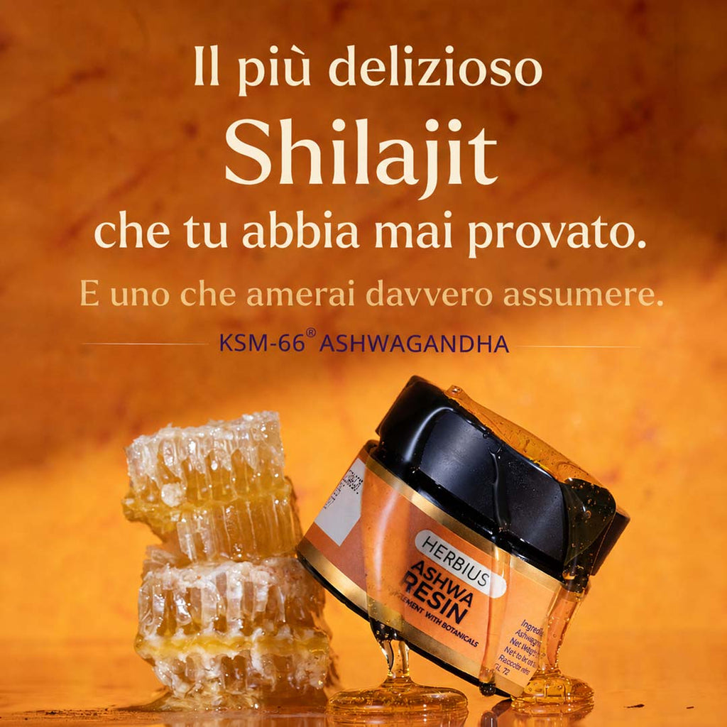 HERBIUS® ASHWA RESIN: Una Potente Miscela di Puro Shilajit Himalayano e l'Ashwagandha Più Studiata Clinicamente al Mondo (KSM-66®)